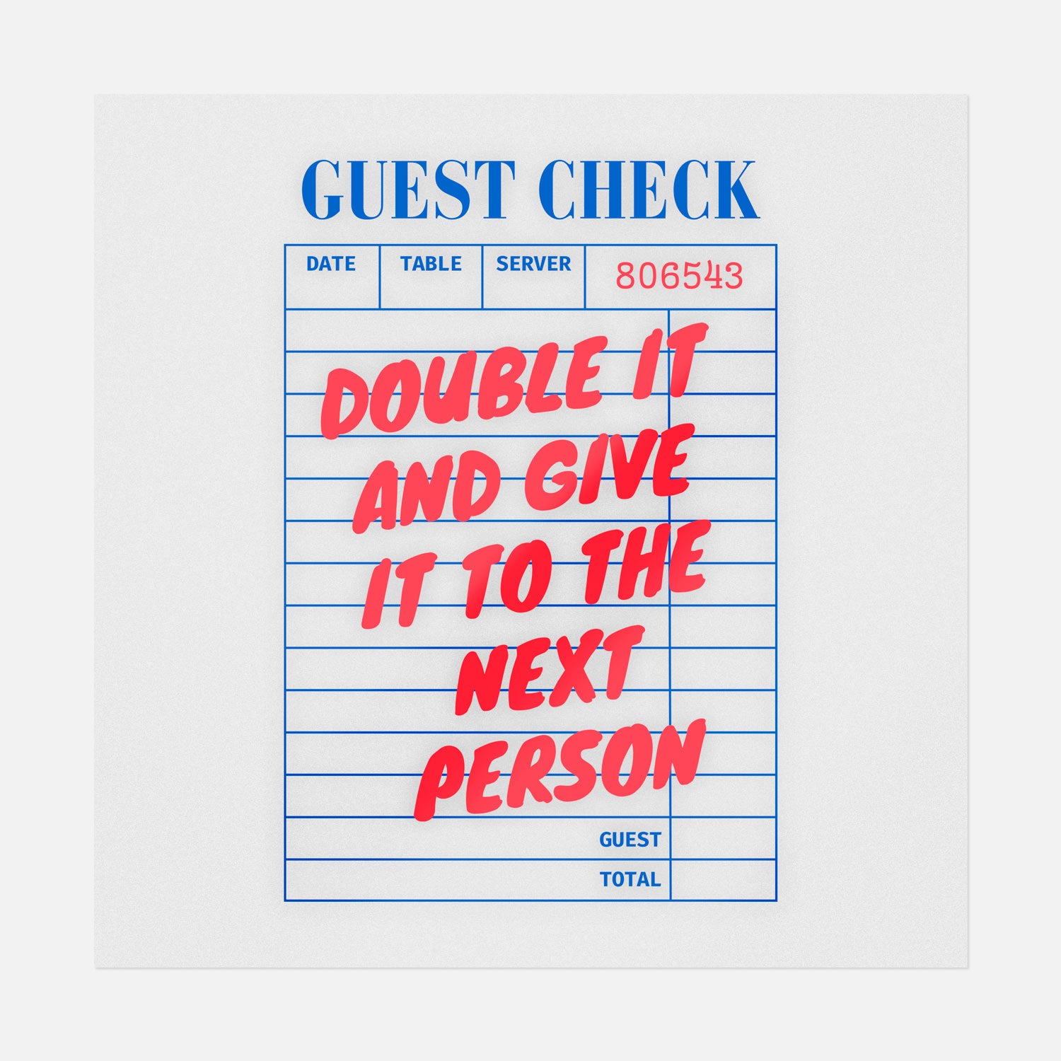 Double It Guest Check DTF Transfer | Ninja Transfers