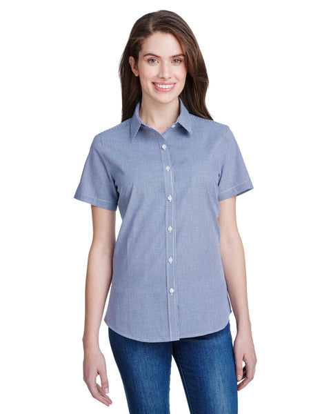 Artisan Collection by Reprime RP321 Ladies' Microcheck Gingham Short - Sleeve Cotton Shirt - Ninja Transfers