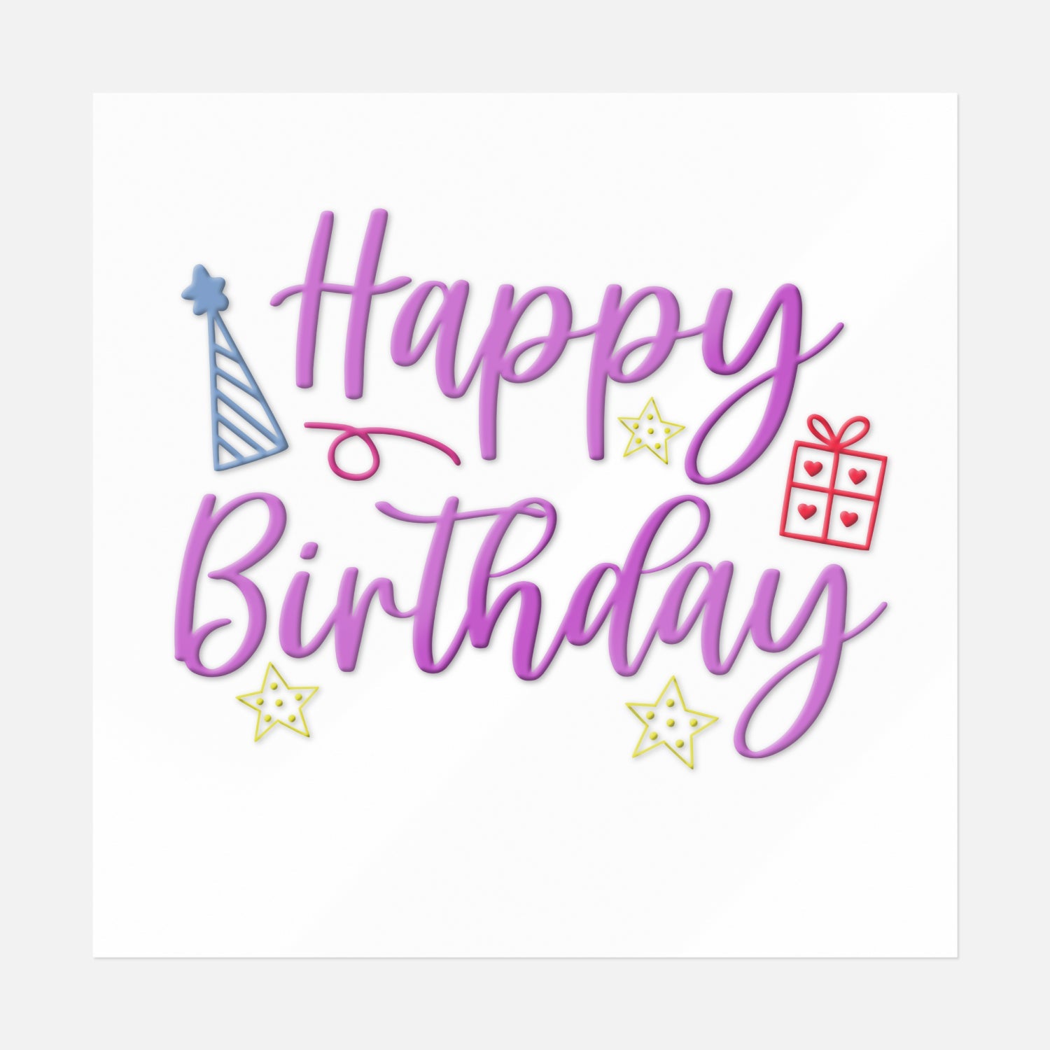 Happy Birthday Text With Present Stars Sticker | UV DTF Transfer Stickers