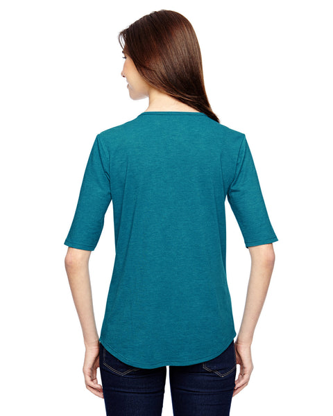 Anvil 6756L Camiseta de manga 1/2 con cuello redondo profundo de Triblend para mujer