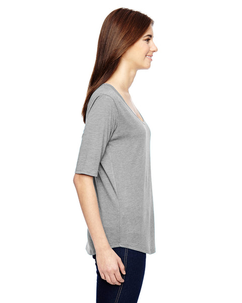 Anvil 6756L Camiseta de manga 1/2 con cuello redondo profundo de Triblend para mujer