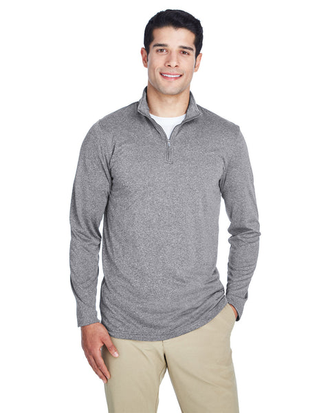 UltraClub 8618 Cool &amp; Dry Heathered Performance para hombre con un cuarto de cremallera