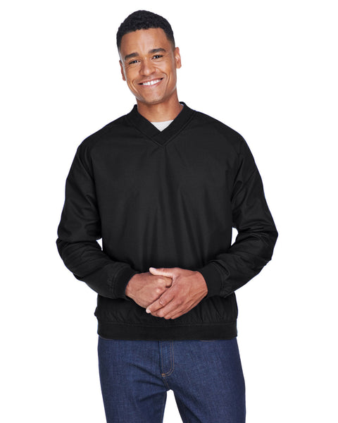 UltraClub 8926 Adult Long-Sleeve Microfiber Crossover V-Neck Wind Shirt