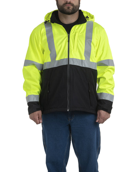 Berne HVJS206 Men's Hi-Vis Class 3 Hooded Softshell Jacket