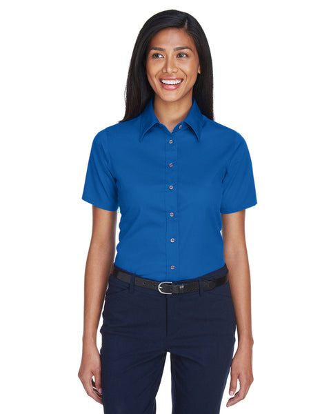 Harriton M500SW Ladies' Easy Blend Short-Sleeve Twill Shirt withStain-Release