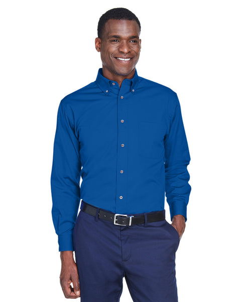 Harriton M500T Men's Tall Easy Blend Long-Sleeve Twill Shirt with Stain-Release