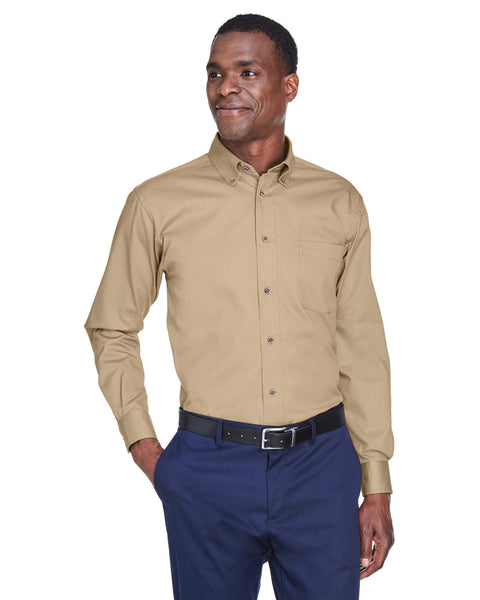 Harriton M500T - Camisa de sarga de manga larga para hombre, fácil de mezclar, con liberación de manchas