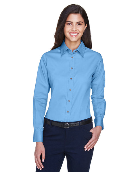 Harriton M500W Ladies' Easy Blend Long-Sleeve TwillShirt with Stain-Release