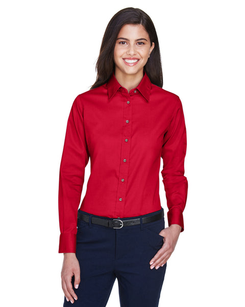 Harriton M500W Ladies' Easy Blend Long-Sleeve TwillShirt with Stain-Release