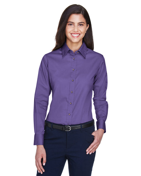 Harriton M500W Ladies' Easy Blend Long-Sleeve TwillShirt with Stain-Release