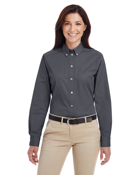 Harriton M581W Ladies' Foundation 100% Cotton Long-Sleeve Twill Shirt withTeflon