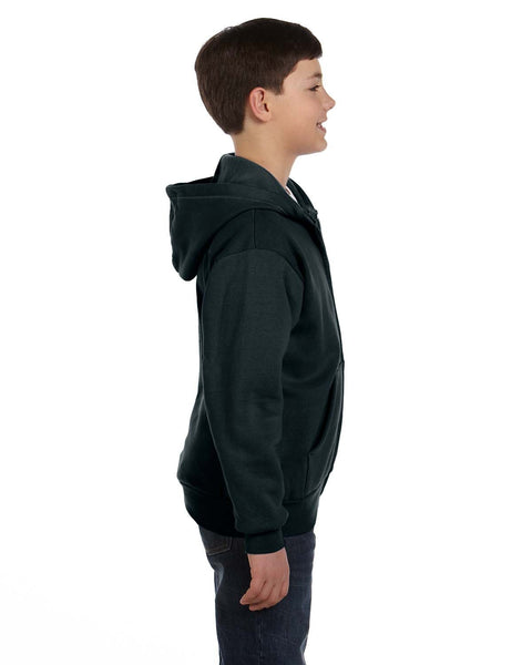 Hanes P480 Ecosmart Youth Full-Zip Hooded Sweatshirt Deep Forest Xs