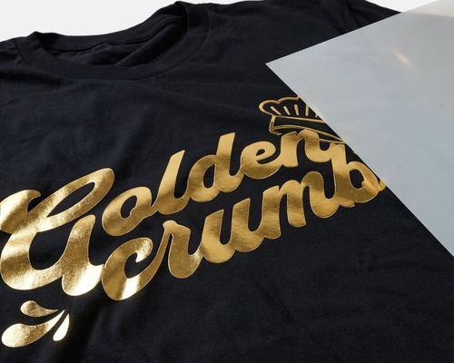 Gold Foil DTF transfer on a t-shirt