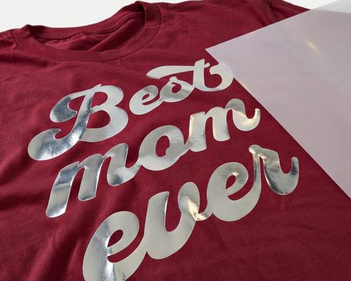 Silver Foil DTF transfer on a t-shirt