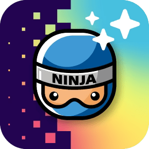 an icon of the ninja mascot on a colorful background